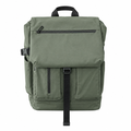 Olive backpack with zipped flap and central black buckle strap