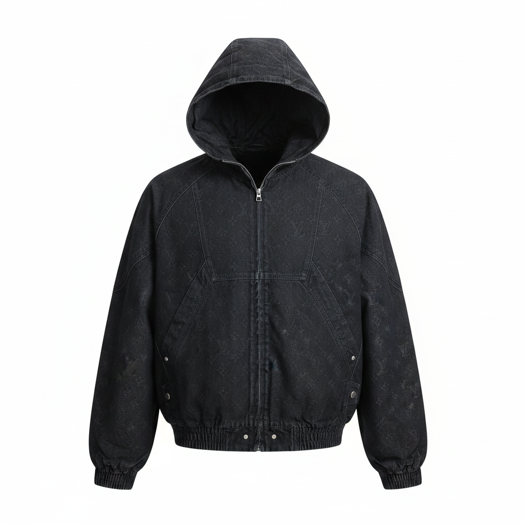 Men's Dark Navy Monogram Denim Hooded Bomber Jacket – Ghost Mannequin