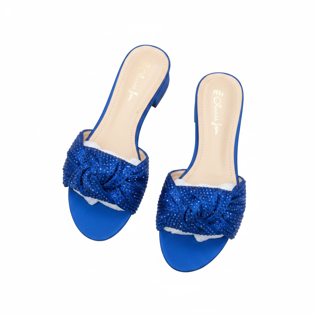 Women's Rhinestone Knotted Bow Slide Slipper - Blue Ghost Mannequin