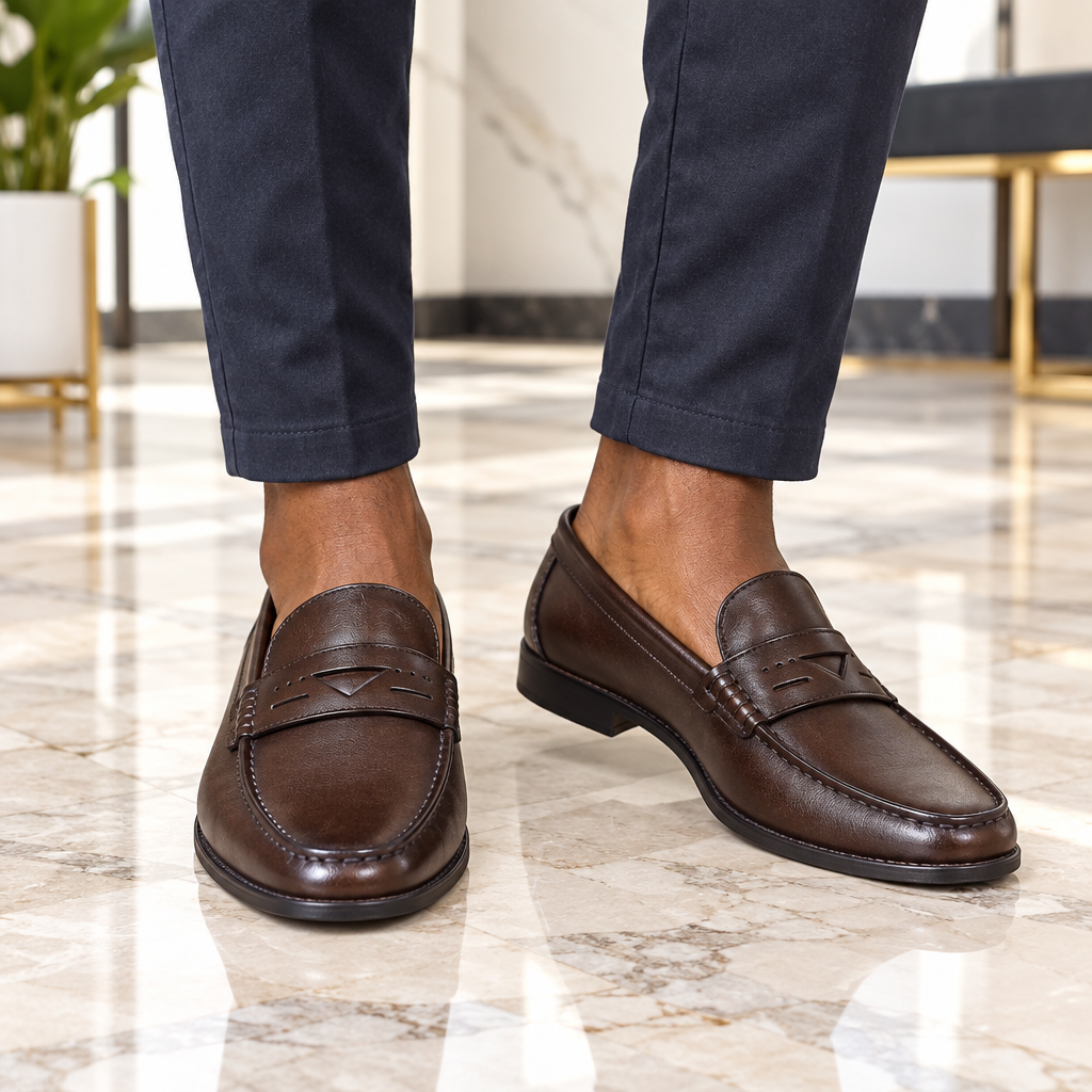 Espresso Brown Leather Penny Loafer – Model Shot