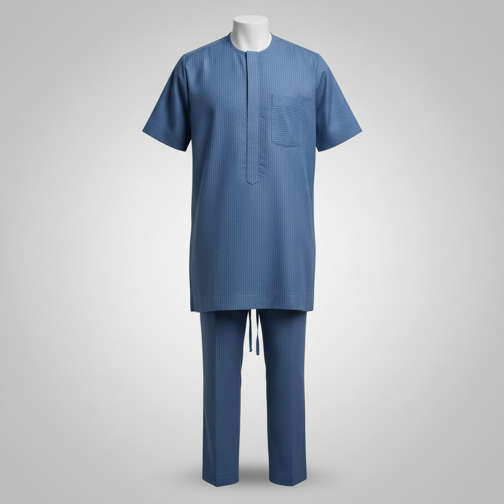 Ghost mannequin steel blue pinstripe senator set