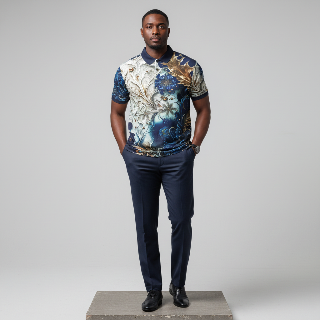 Baroque Filigree Print Polo Shirt - Model Front