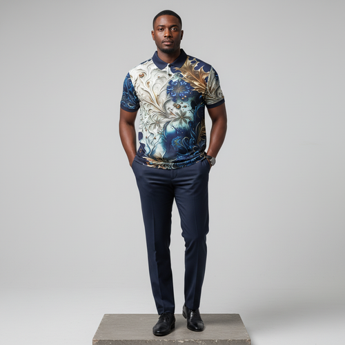 Baroque Filigree Print Polo Shirt - Model Front