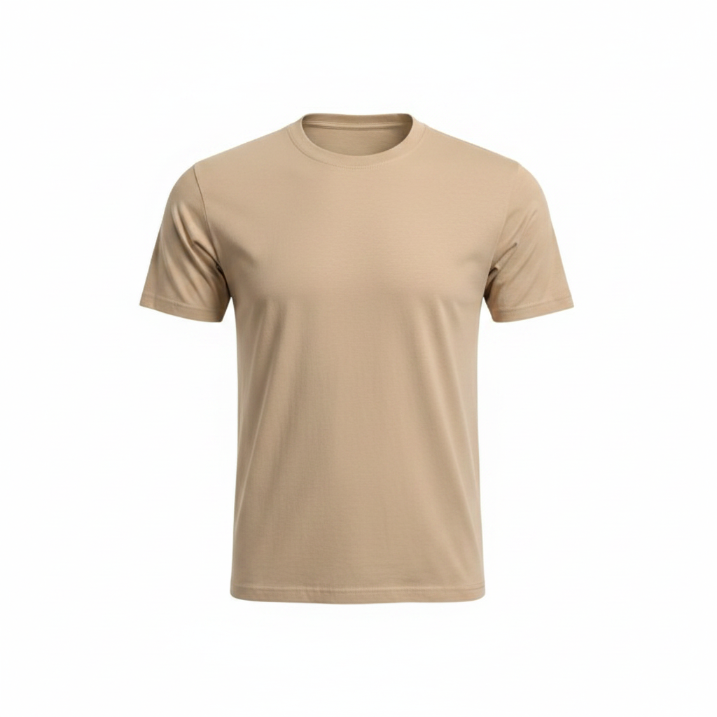 Unisex Beige Plain Crew-Neck T-Shirt – Ghost Mannequin View