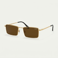 AI-edited gold-tone rectangular sunglasses with brown lenses