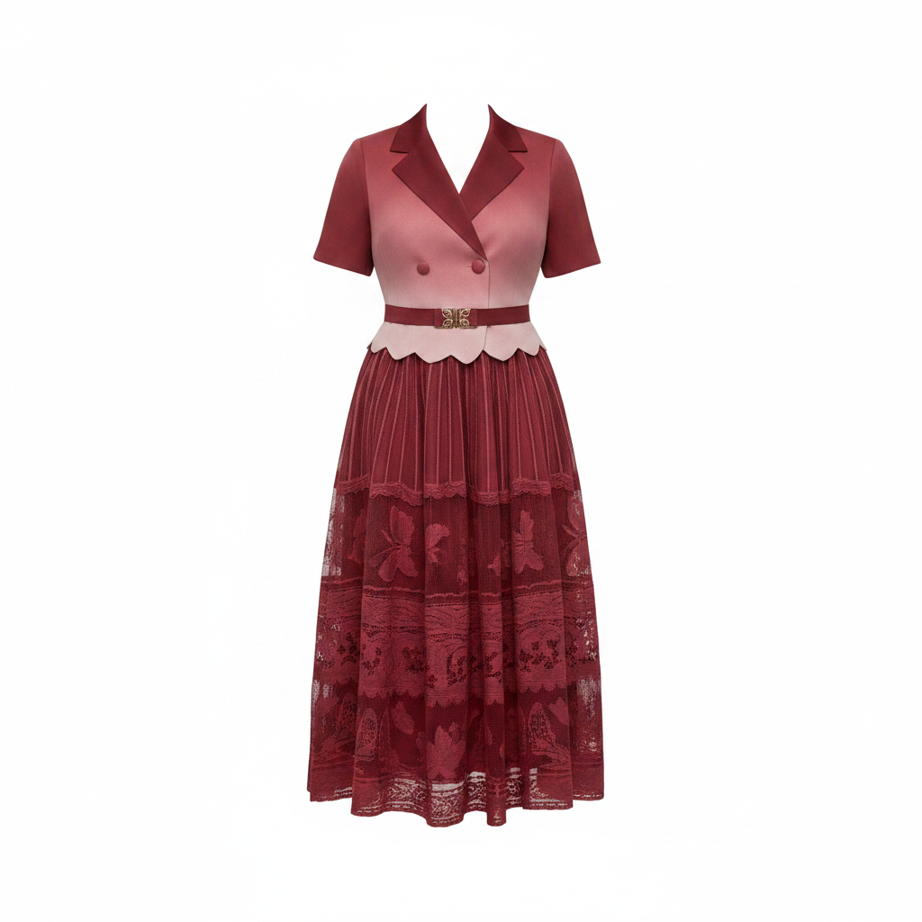 Burgundy & Dusty Rose Blazer Lace Tiered Midi Skirt Set – Ghost Mannequin