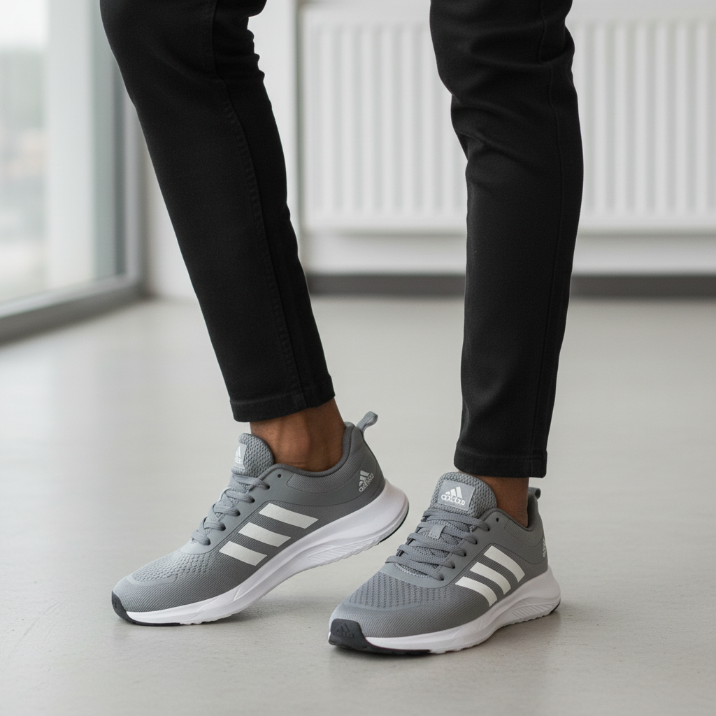 Adidas Grey Knit Running Sneaker - Model Shot