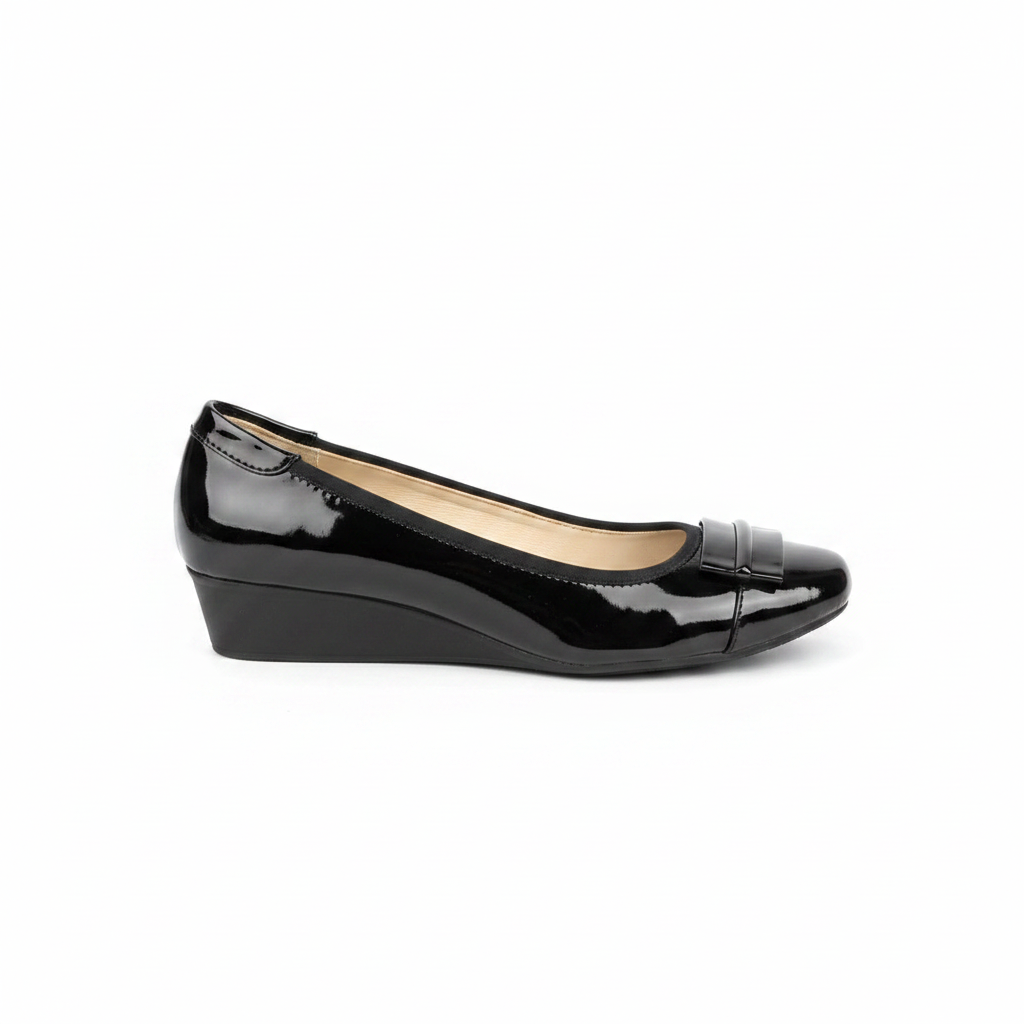 Women's Patent Leather Wedge Ballet Flat - Black - Ghost Mannequin