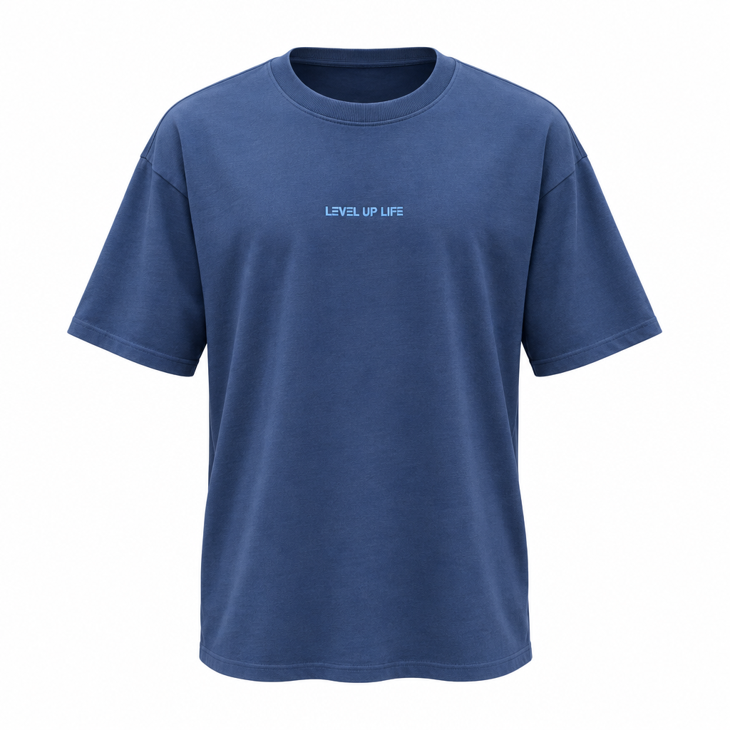 Denim blue oversized slogan tee ghost mannequin