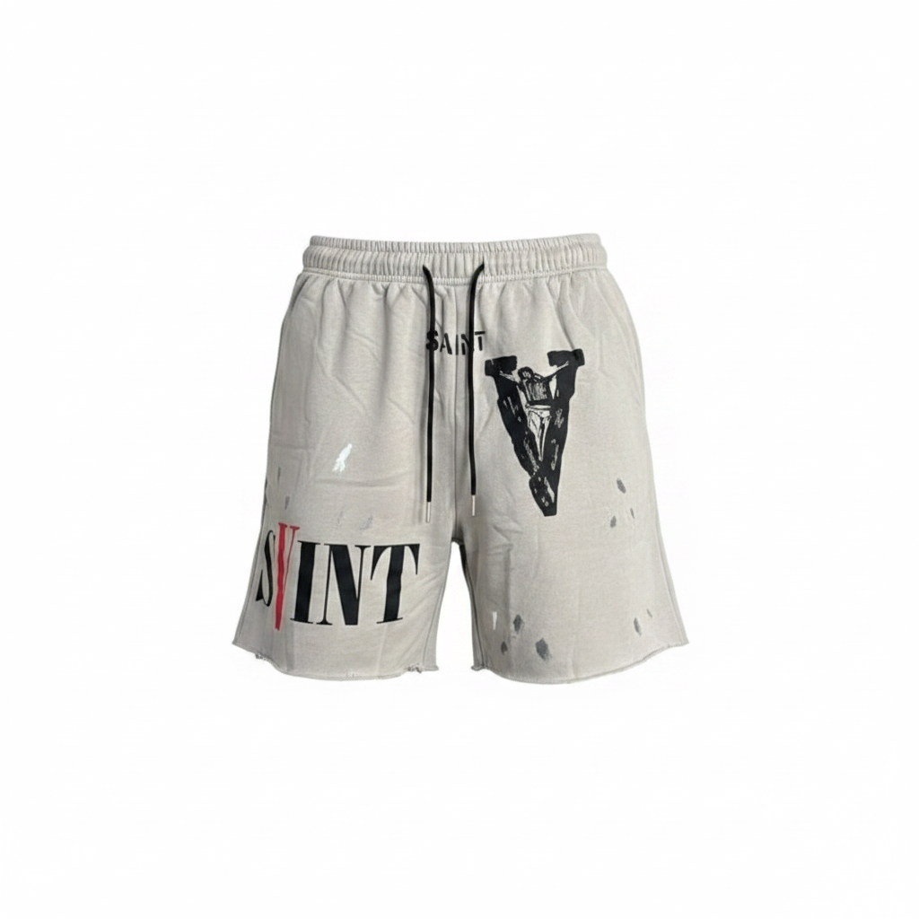 SVINT Distressed Graphic Shorts Grey – Ghost Mannequin