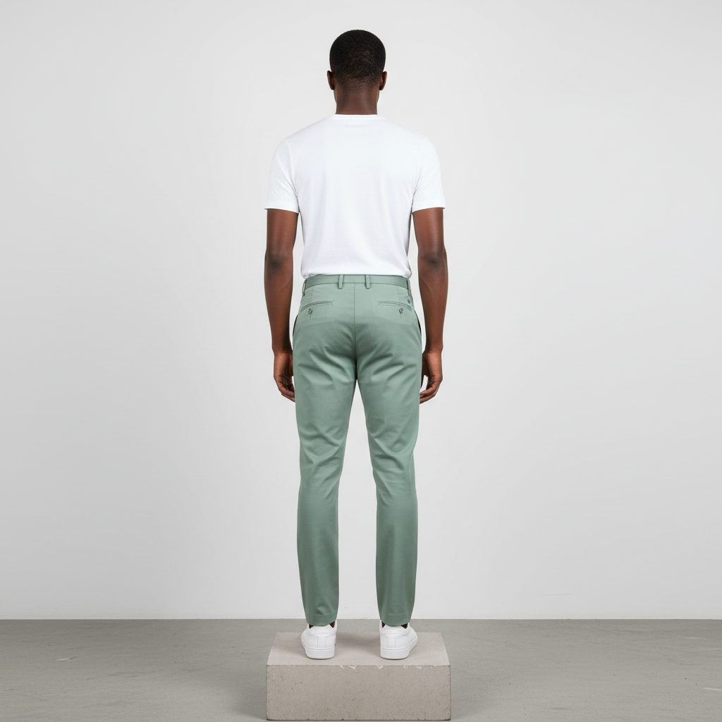 Sage Green Pleated Tapered Trousers - Model Back