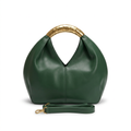 Deep-green rounded handbag without label with gold-tone handle and matching strap on white
