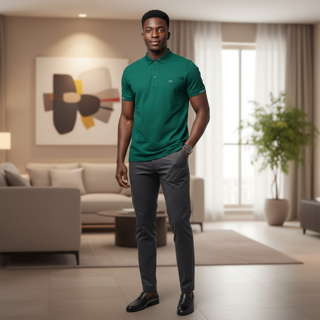 Model shot – Aribest Store Zegna Emerald Green Polo Shirt