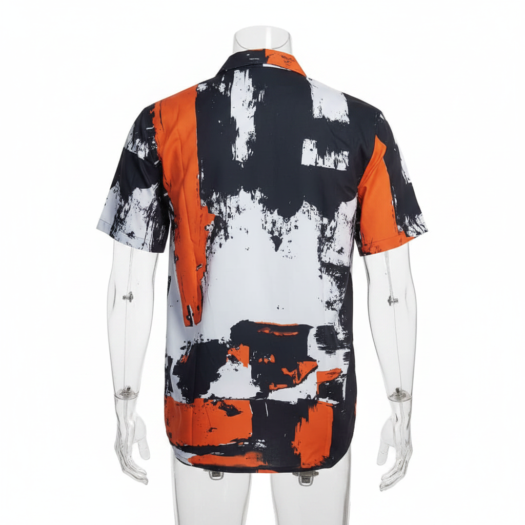 Abstract Brushstroke Camp Collar Short-Sleeved Shirt - Ghost Mannequin Back