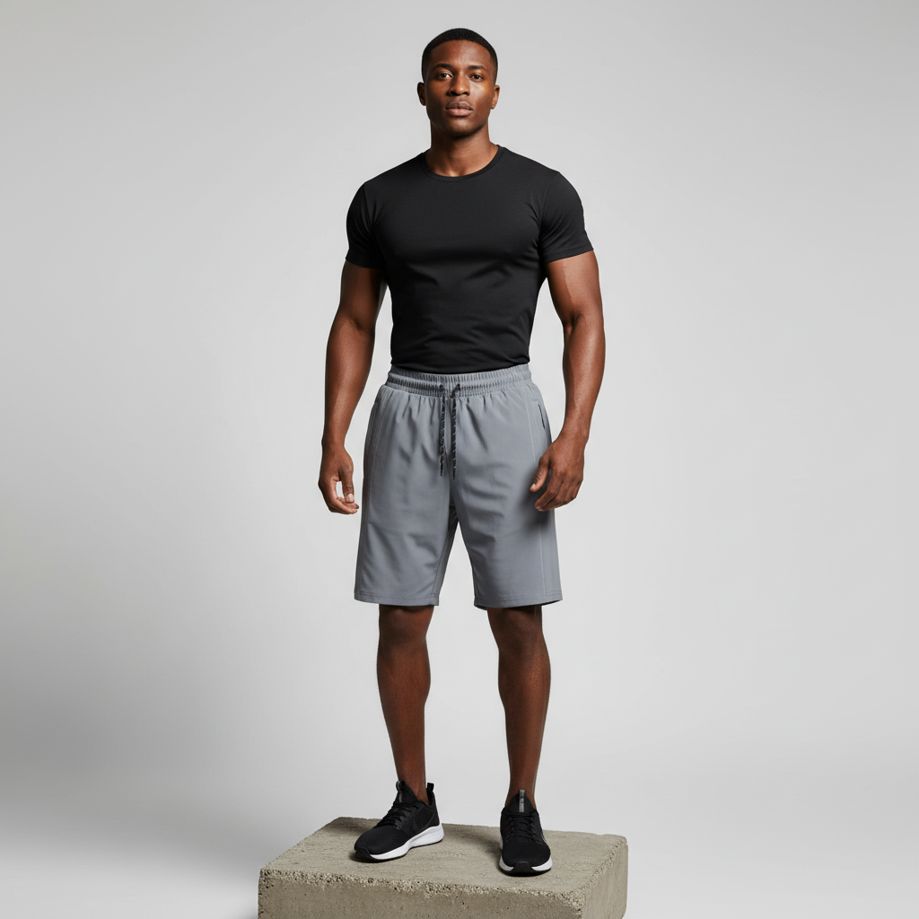 Grey Woven Running Shorts - Model Shot