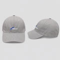 Unisex light grey embroidered baseball cap, front and side view