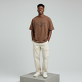 Brown NAFU Graphic Oversized Tee - Male Model Front