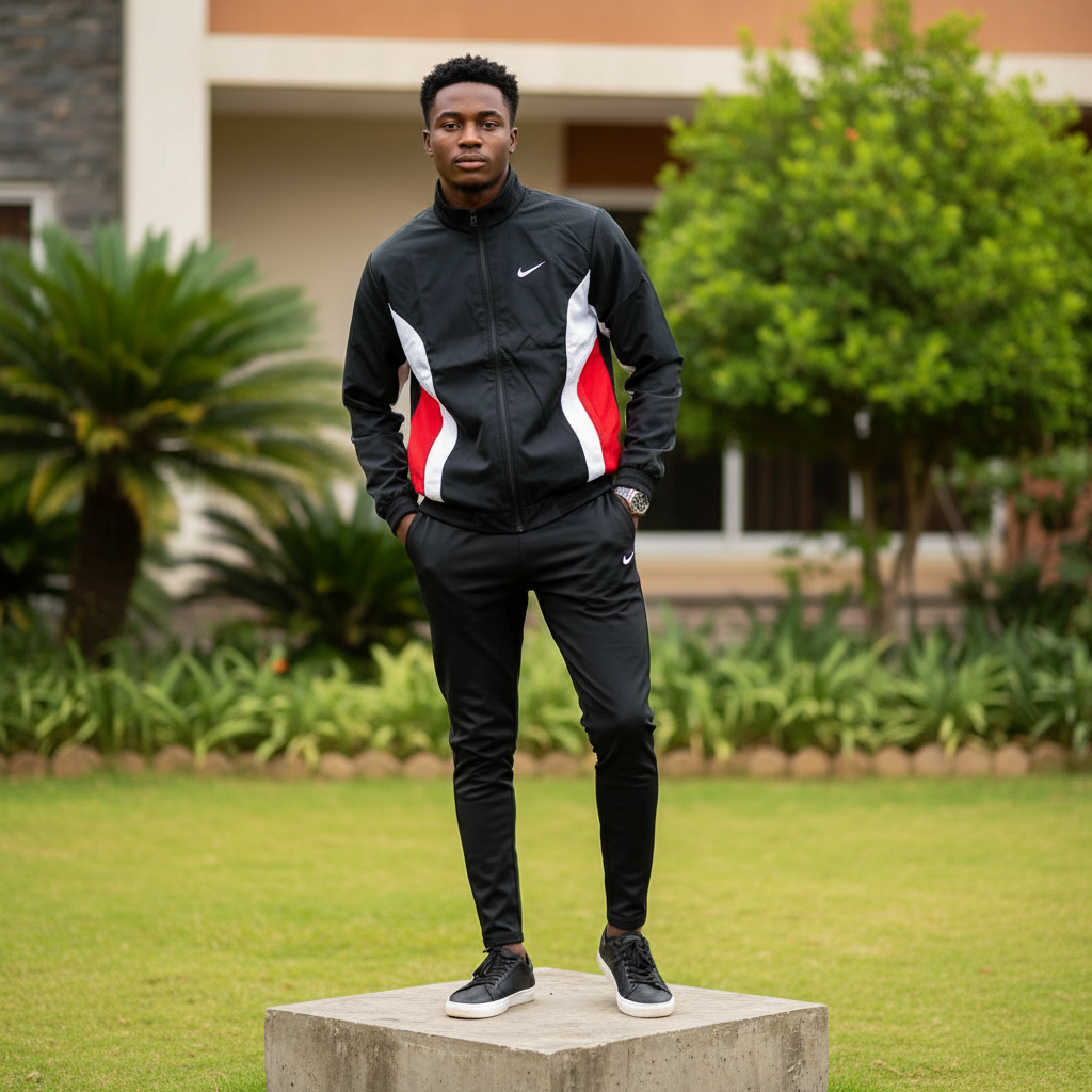 Men's Black White Red Colour-Block Athletic Track Jacket – Nigerian Male Model