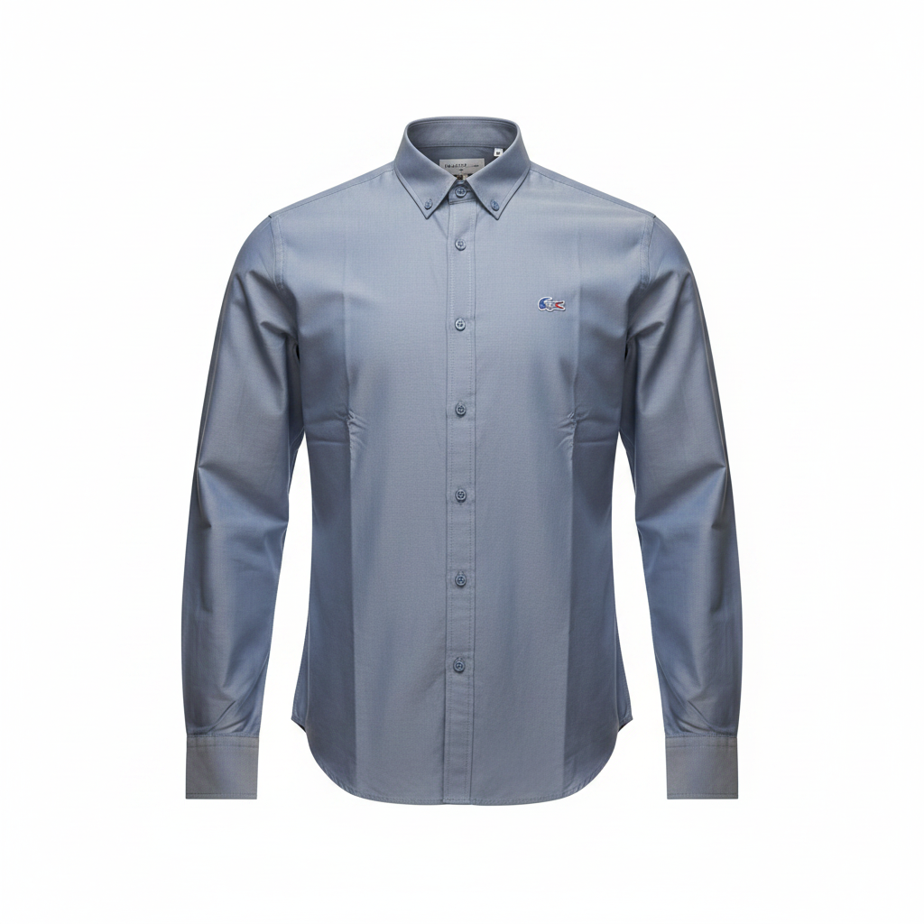 Steel blue plain long-sleeved shirt ghost mannequin front view