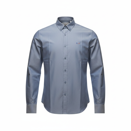 Steel blue plain long-sleeved shirt ghost mannequin front view