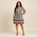 Boho Stripe Shirt Dress – Brown & Teal – Model Shot