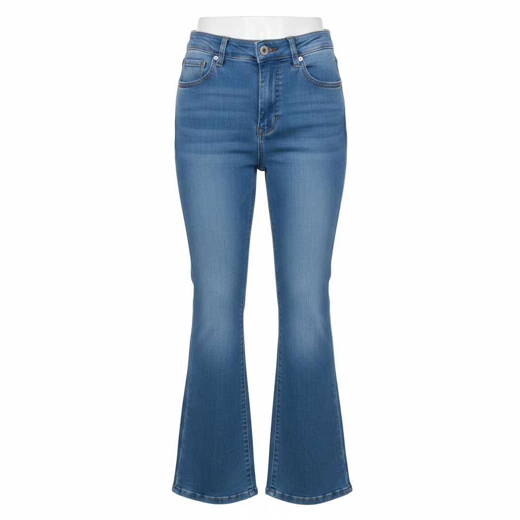 Blue Flare Wide-Leg Denim Jeans - Ghost Mannequin Front View