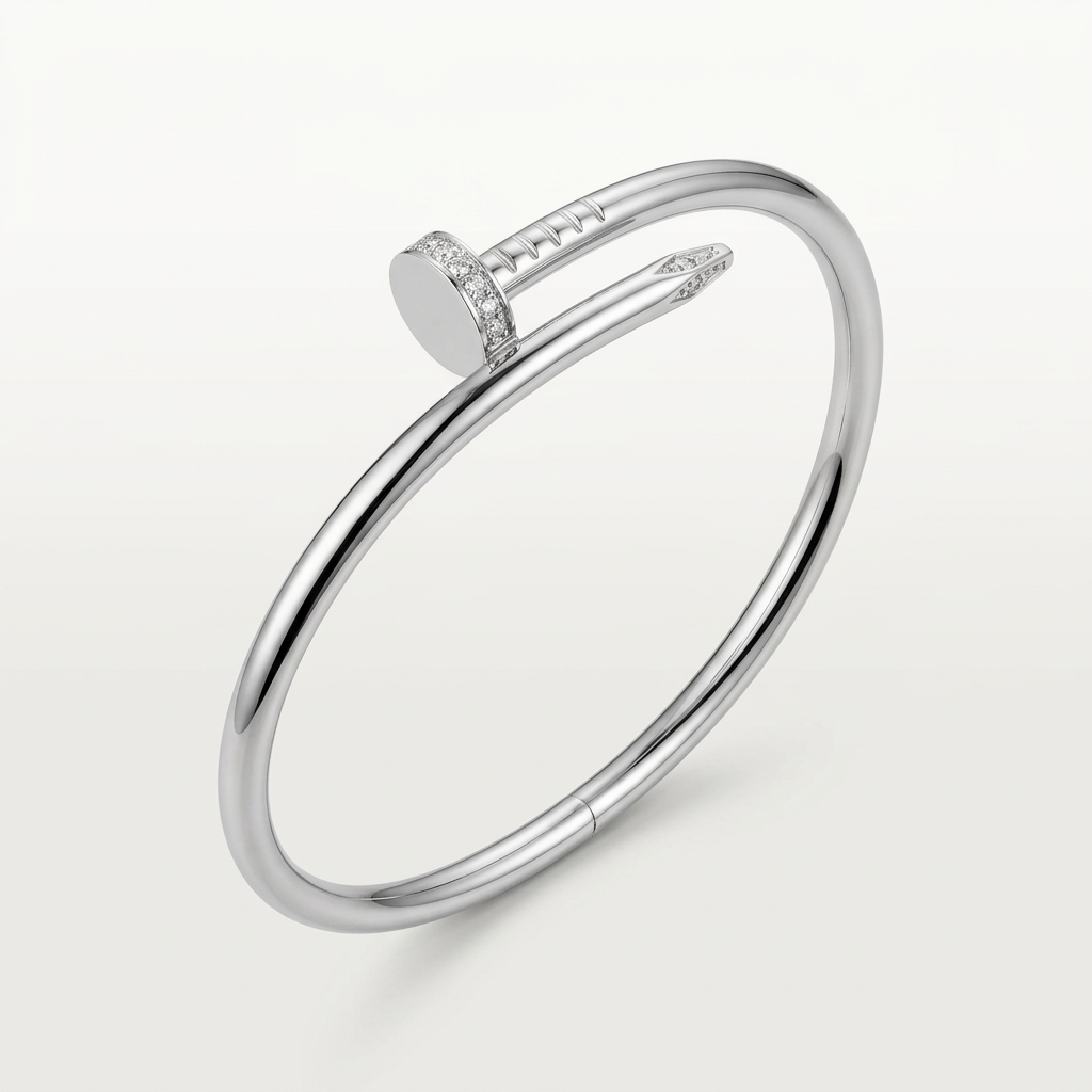 Silver-tone stone-detail nail bracelet on white