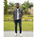 Men's Ash Grey Charcoal Denim Trucker Jacket – Nigerian Male Model