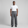 Full-body male model wearing grey belted wide-leg trousers