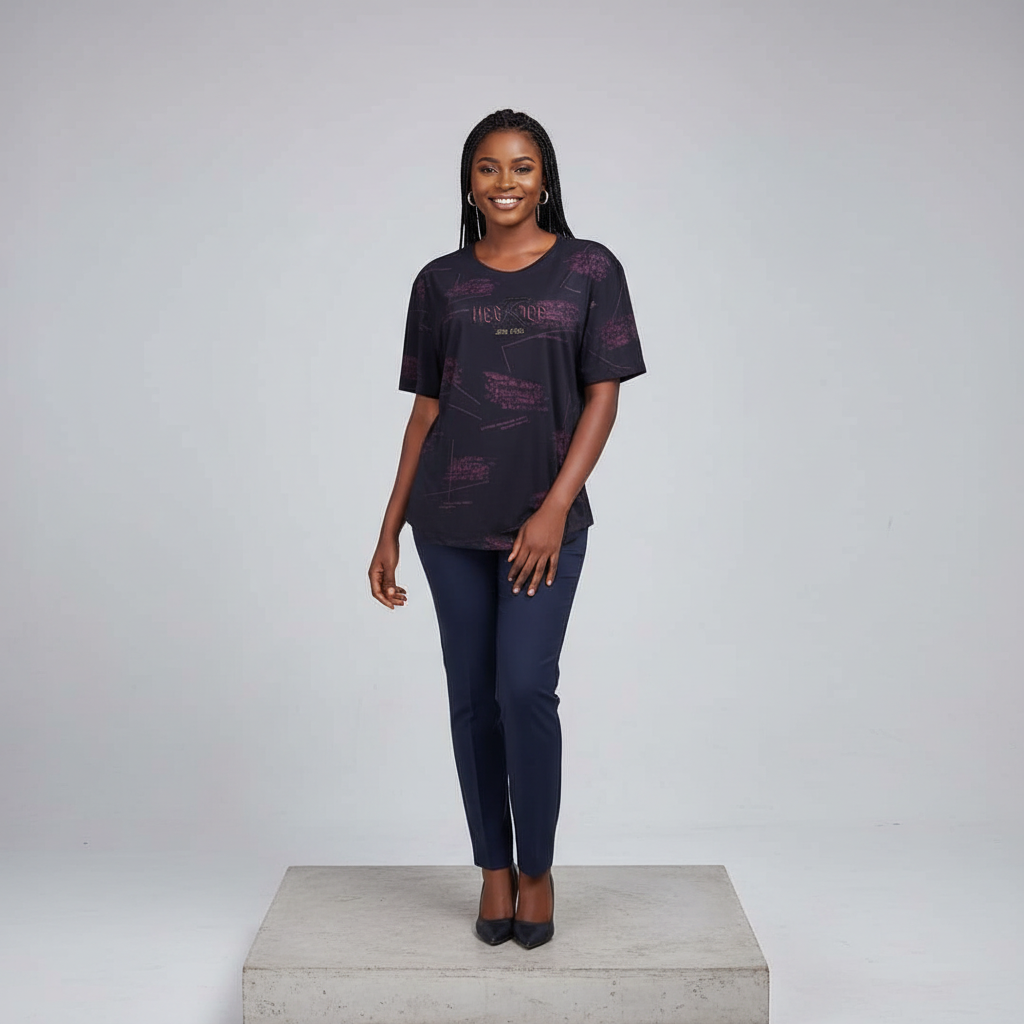 Dark Heritage Graphic Oversized Tee - Model Front View