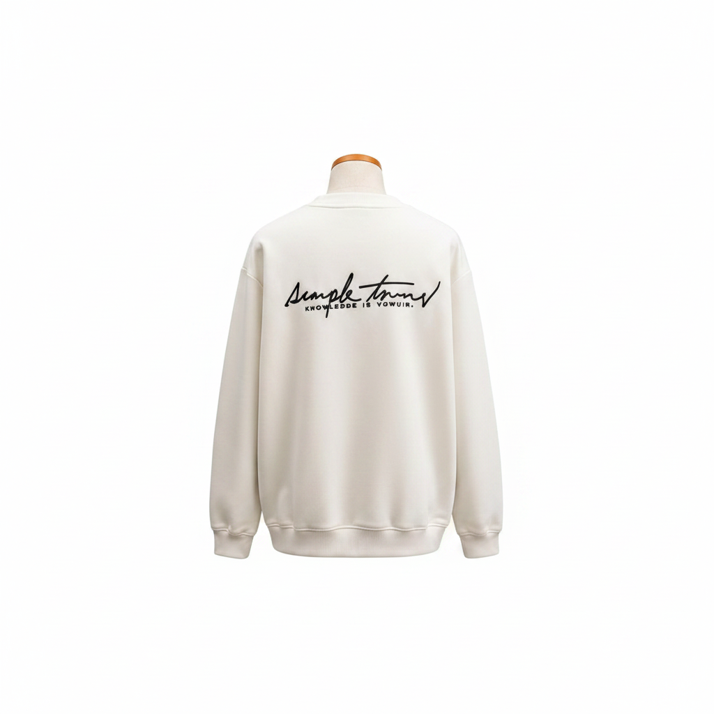 Unisex off-white sweatshirt with cursive script back graphic – ghost mannequin back view