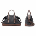 Ghost mannequin style leather handbag catalog shot, front and side view