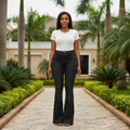 Front view - Black Crossover Belt Bootcut Flare Jeans