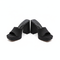 Women's black open-toe block heel platform mule slipper — ghost mannequin view, no feet