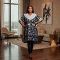 Black & White Abstract Kaftan Floral Crochet Lace Collar – Model Shot
