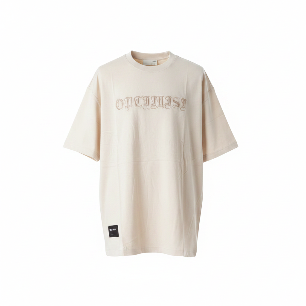 Cream Embroidered Round Neck Short-Sleeved Shirt - Ghost Mannequin