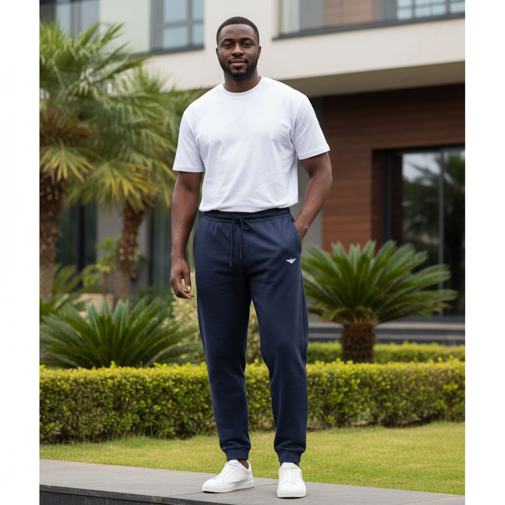 Men's Relaxed Jogger Sweatpants – Model Shot Navy