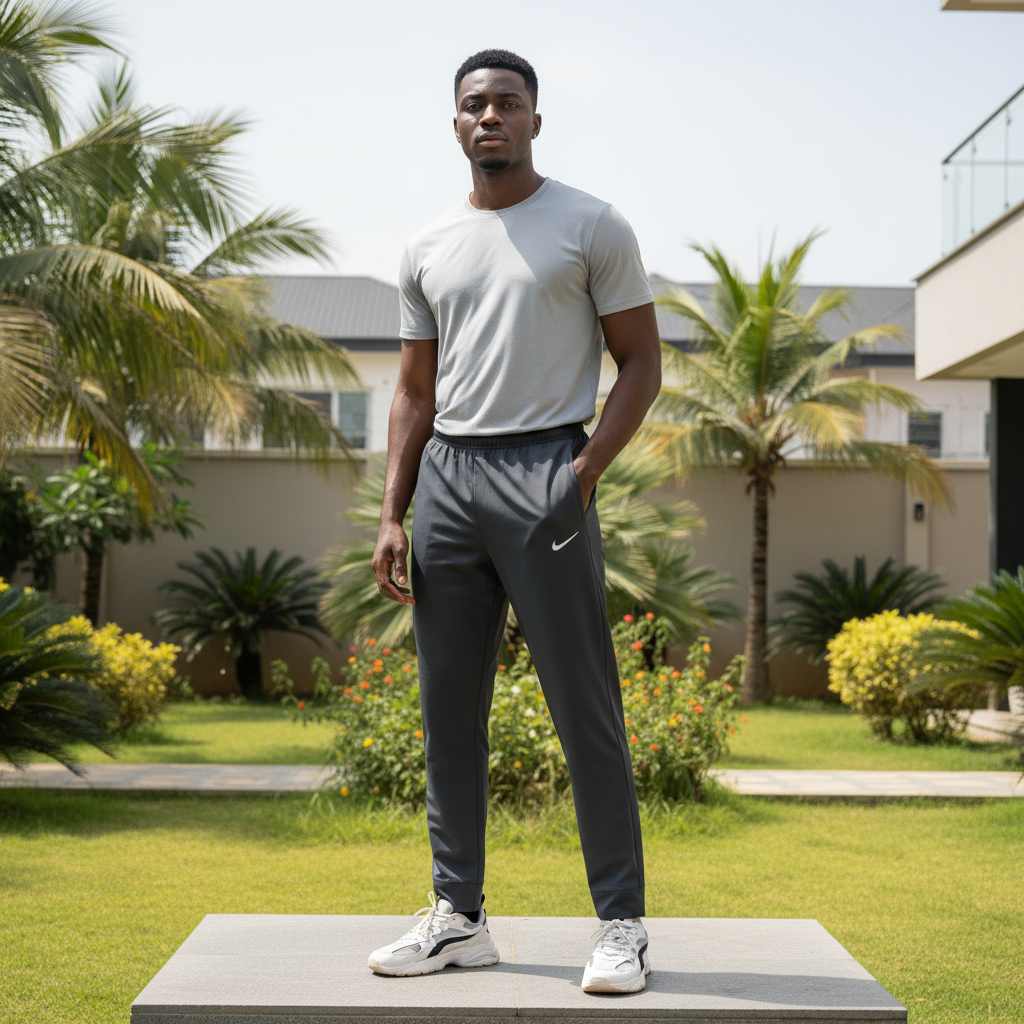 Men's Charcoal Athletic Track Joggers – Nigerian Male Model