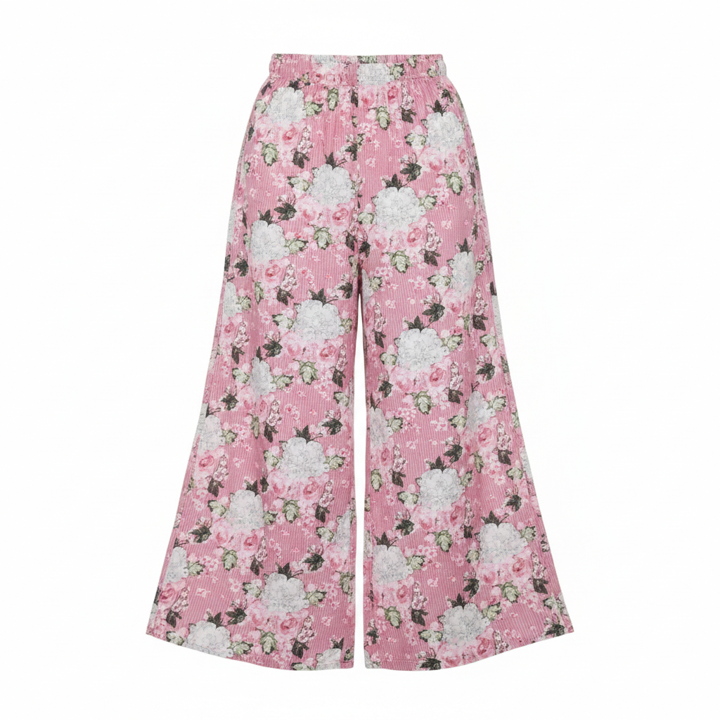 Ghost mannequin — Women's Pink Floral Wide-Leg Palazzo Trousers
