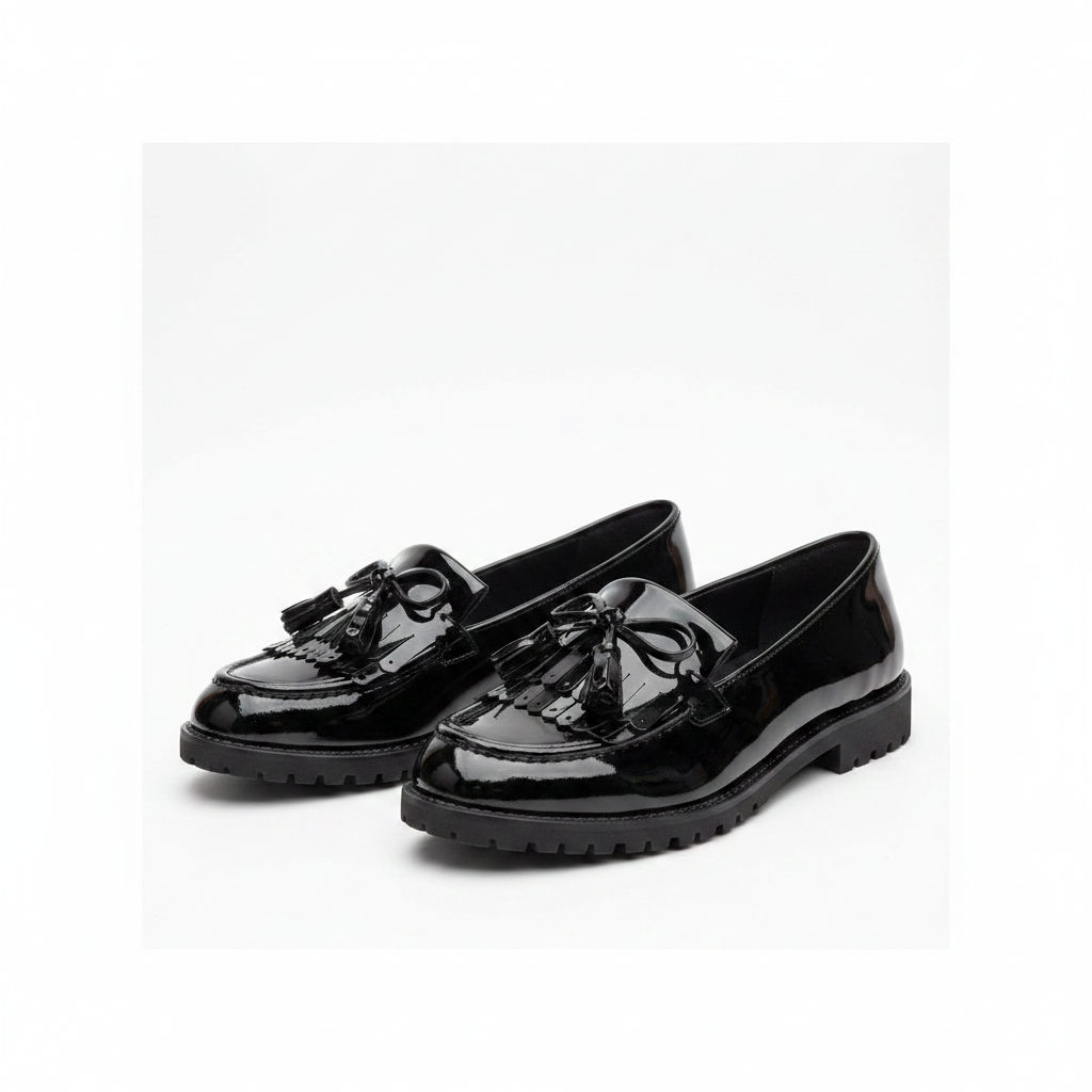 Layinka Store Black Patent Tassel Loafers – Catalog Shot