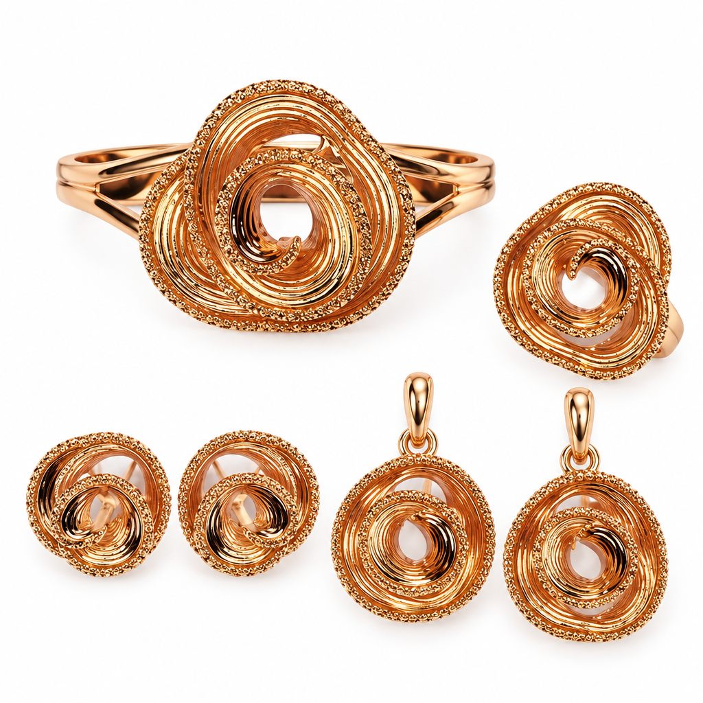 Gold Rose Swirl 4-Piece Jewellery Set – Catalog Shot