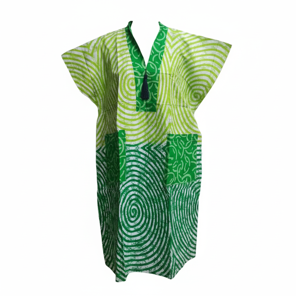 Women's Green Spiral Batik Bubu Gown – Ghost Mannequin View