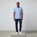 Periwinkle Blue Micro-Texture Short-Sleeved Shirt - Model Shot