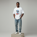 White BBS The Last Beat Graphic Oversized Tee - Male Model Front
