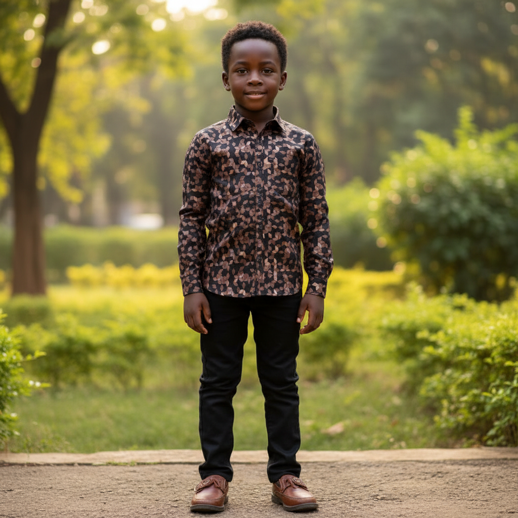 Boys Black Cube Print Shirt - Front View