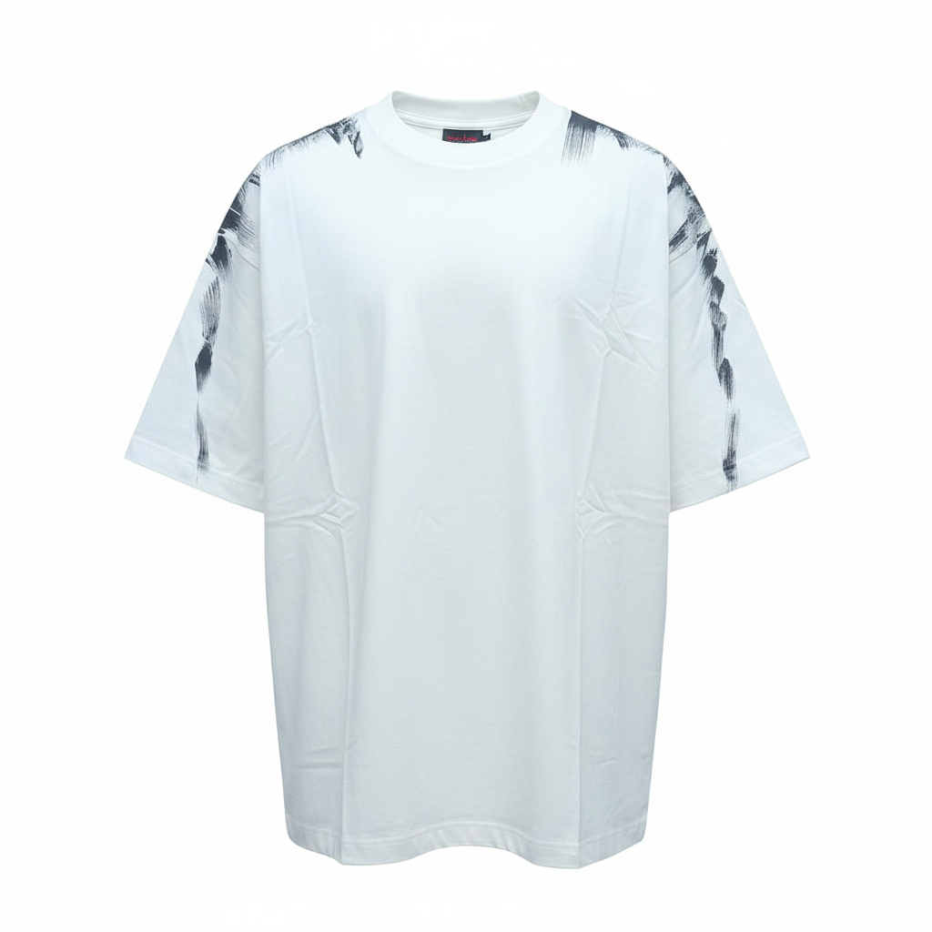 White Brushstroke Oversized T-Shirt - Ghost Mannequin Front