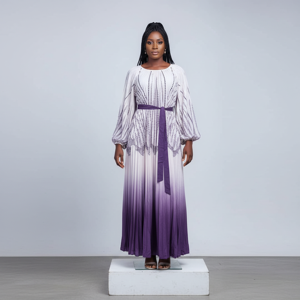 White Purple Ombre Print Maxi Dress - Model Front View