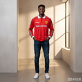 Red Retro Long Sleeve Home Jersey – Model Shot