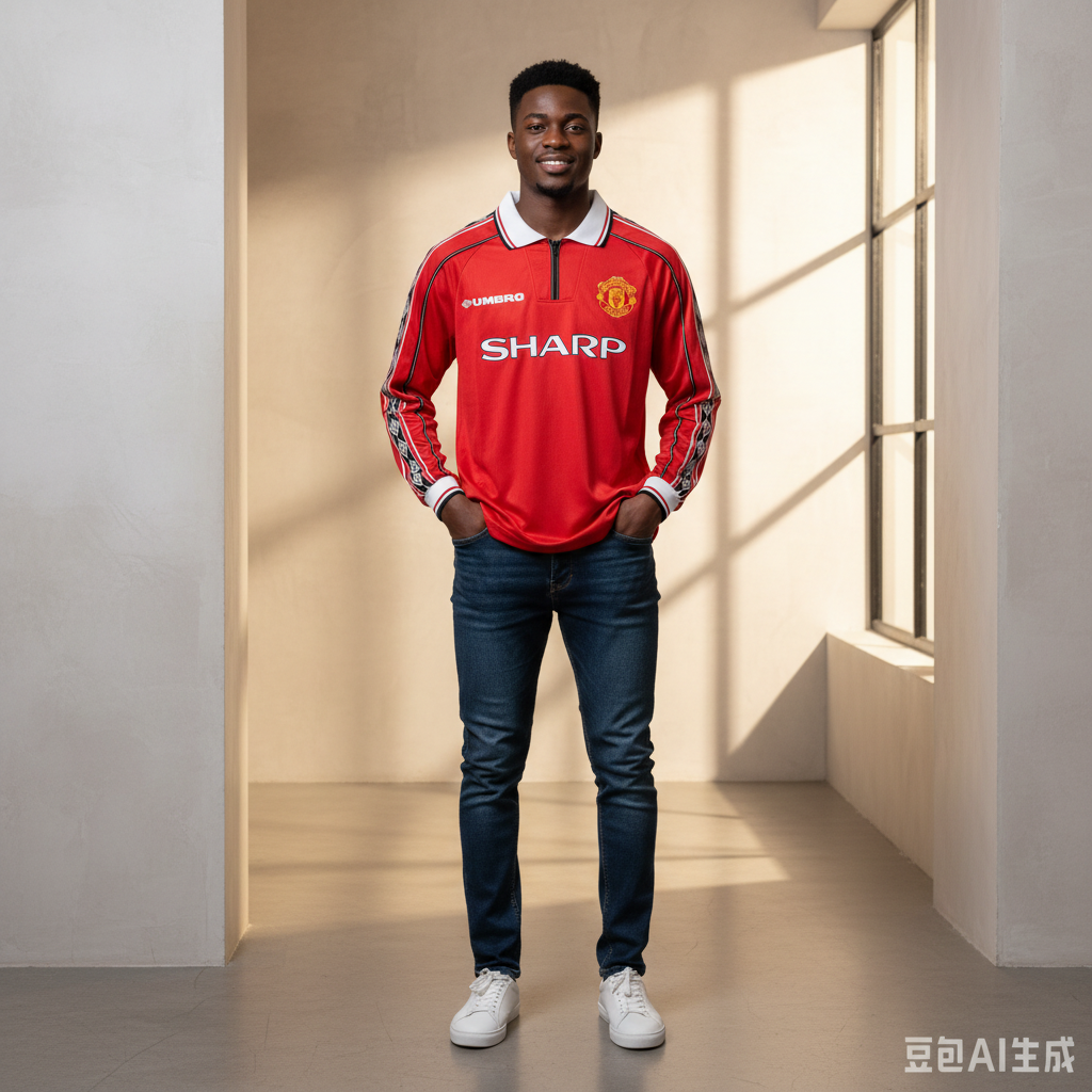 Red Retro Long Sleeve Home Jersey – Model Shot