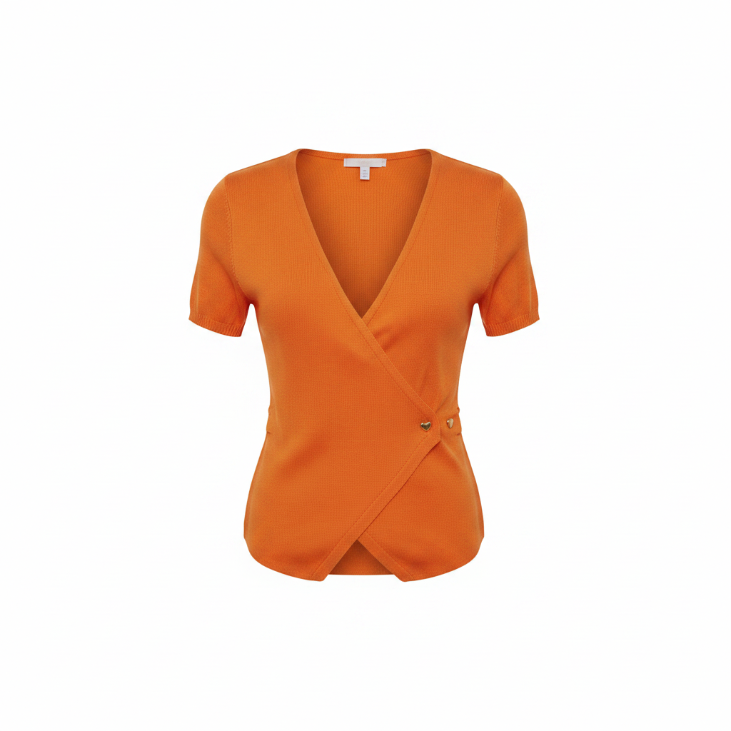 Orange V-Neck Wrap Ribbed Blouse - Ghost Mannequin